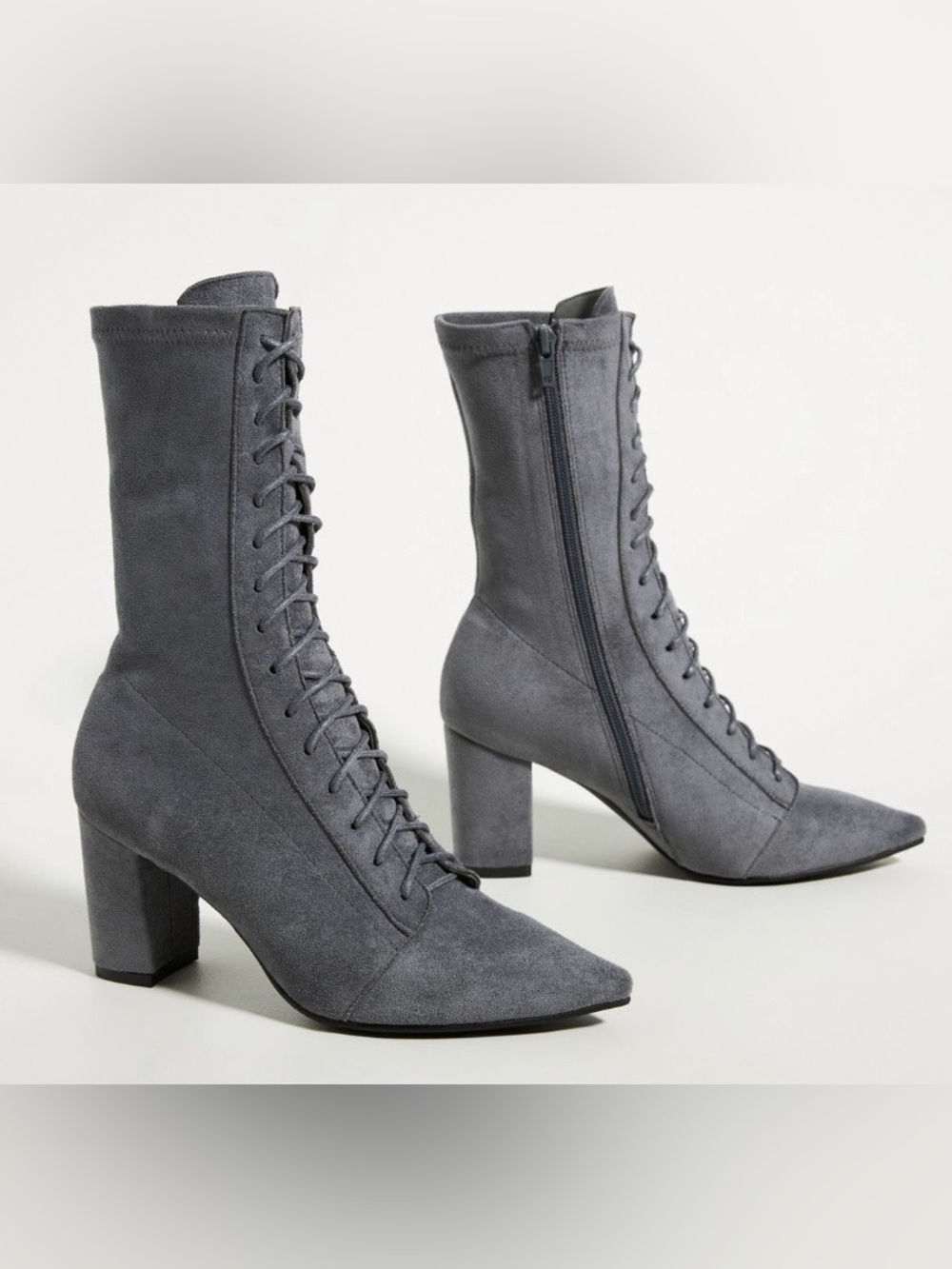 Silent D lace-up gray microsuede boots